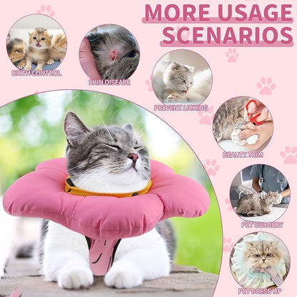 EMUST 2PCS Cat Recovery Suit, Cat Surgery Suit for Abdominal Wounds, Adjustable Flower Neck Cone Collar Soft, Cats Onesie After Surgery for 4-8lb(Pink, M)