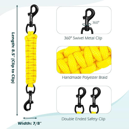 PetBonus Dog Collar Safety Clip, Handmade Backup Safety Strap for Dog Harness, Prong, Pinch Collar, Double Ended Clasp Leash Connector (Yellow)