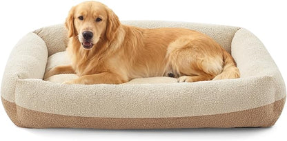 FURTIME Washable Dog Bed Extra Large Sized Dogs, Washable Comfy Fluffy XL Dog Bed, Removable Zipper Cover Machine Wash, Soft Sleeping Bed Durable Pet Cuddler with Anti-Slip Bottom, 42"x30"x8", Beige