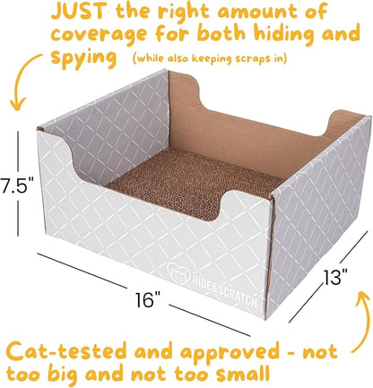 Hide & Scratch Cardboard Cat Scratcher Box & Bed - Light Grey Diamond | Double-Sided Corrugated Pad for Indoor Cats | Refillable Scratching Board Toy for Play & Furniture Protection