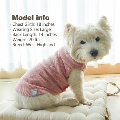 KYEESE 2Pack Waffle Dog Shirts for Small Dogs Stretchy T-Shirts Lightweight Tank Top Sleeveless Striped Vest Breathable Pet Outfit, X-Large, Pink+Striped