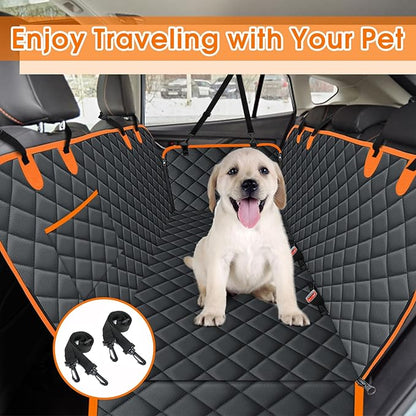 NECKORY Waterproof Dog Car Seat Cover for Back Seat - Durable, Scratch Proof Pet Hammock with Nonslip Design & Storage Pockets, Fits Cars, SUVs, Trucks- S, Black/Orange
