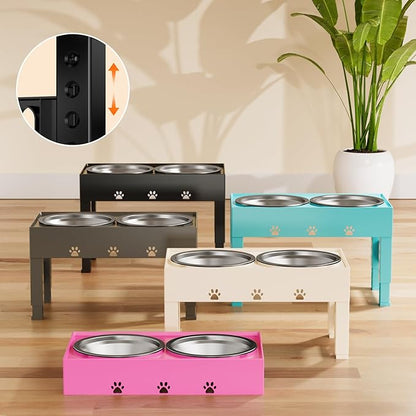 LAKIPETN Elevated Dog Bowls with 2 Stainless Steel Bowls, Raised Dog Food Bowl Stand 5 Height Adjustable (3.1", 9", 10", 11", 12") Non-Slip Feeder Set for Medium and Large Dogs - Turquoise