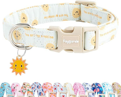 Faygarsle Sunshine Pattern Dog Collar, Adjustable Cotton Fabric, Cute Design for Small Medium Large Dogs XS