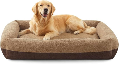 FURTIME Washable Dog Bed Extra Large Sized Dogs, Washable Comfy Fluffy XL Dog Bed, Removable Zipper Cover Machine Wash, Soft Sleeping Bed Durable Pet Cuddler with Anti-Slip Bottom, 42"x30"x8", Brown