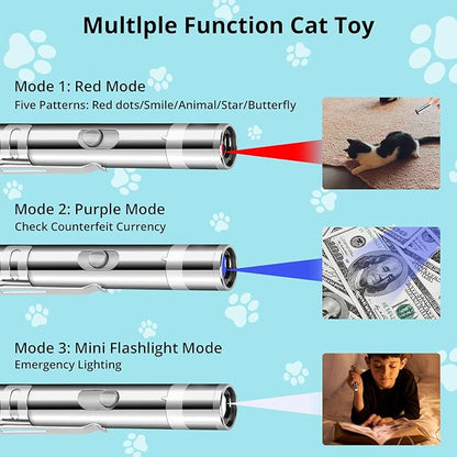 Cat Toy Pointer for Indoor Cats, 2 Pieces, USB Rechargeable Kitten Toys with 7 Adjustable Patterns, Interactive Chase Toys for Indoor Cats & Dogs, Training & Exercise Fun
