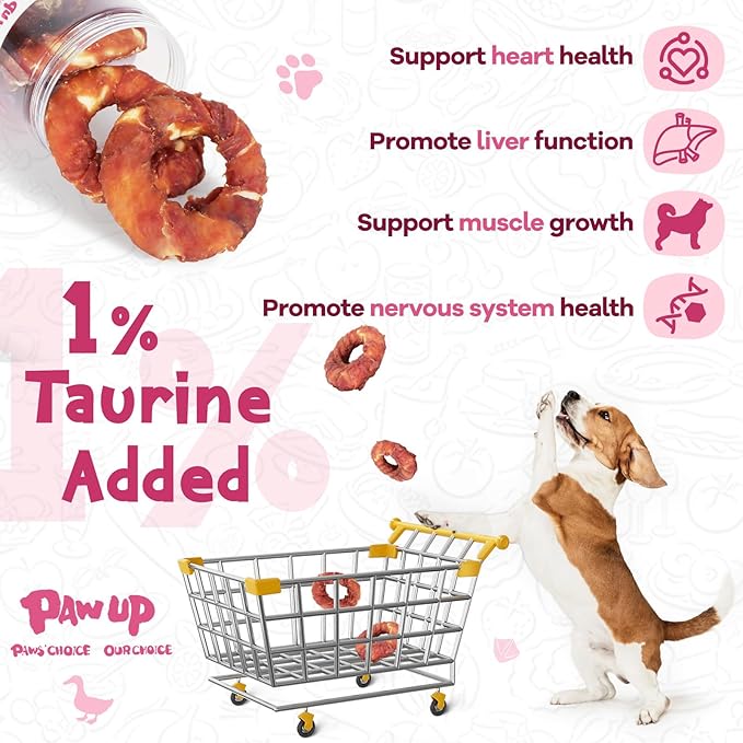 PAWUP Duck Dog Chews, Donut Rawhide Treat, Long Lasting Rawhide Ring, Natural w/Taurine, 12.5oz