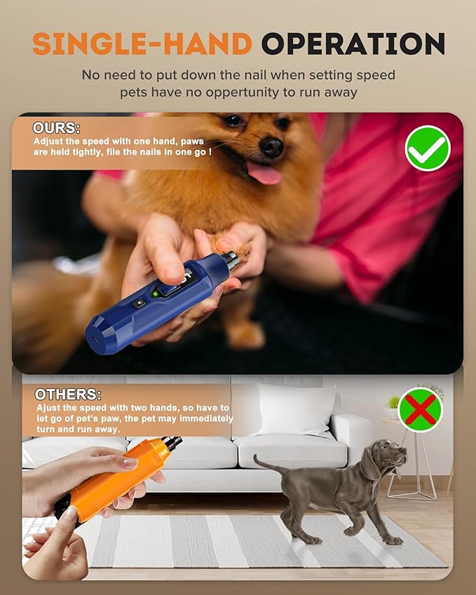 7-Speed Dog Nail Grinder with LED Light – Ultra Quiet Electric Pet Nail Trimmer for Large Dogs & Cats – Professional Grooming Tool with Dust Collector, One-Hand Speed Control & Instant Stop Safety