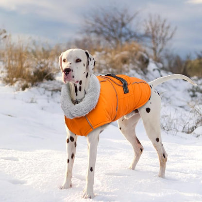 Lelepet Dog Coat Waterproof Dog Jacket Reflective Fleece Vest with Adjustable Buckle & Leash Hole Windproof Cold Weather Coats for Small Medium Large Dogs, Warm Hunting Vest, Orange, S