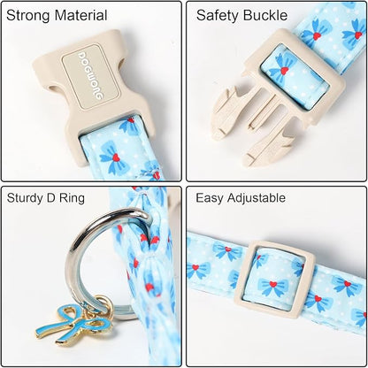 DOGWONG Blue Dog Collar, Cute Blue Boy Dog Collar Adjustable Soft Male Female Pet Dogs Collar Bowtie Printed Dog Collars for Large Dogs