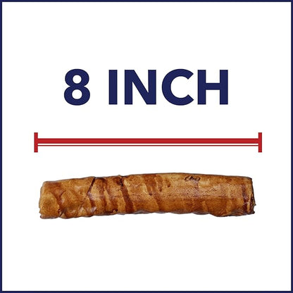 Pet Factory 100% Made in USA Beefhide 8" Rolls Dog Chew Treats - Peanut Butter Flavor, 10 Count/1 Pack