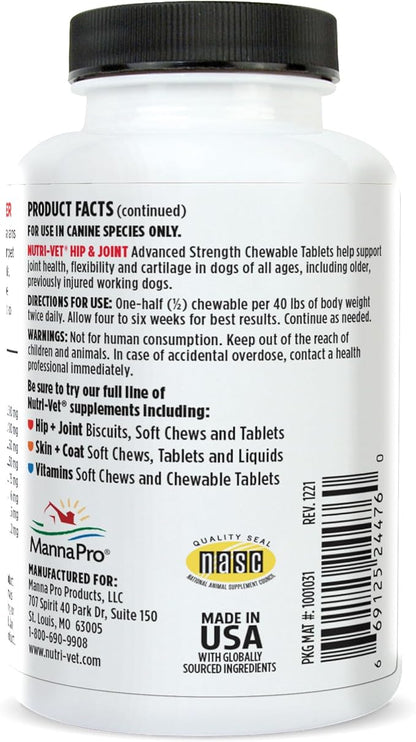 Nutri-Vet Hip & Joint Advanced Strength Dog Joint Supplement, Dog Glucosamine, Pet Supplements, Formulated with Glucosamine Chondroitin and MSM, Pet Supplies, Puppy Essentials, 90 Count