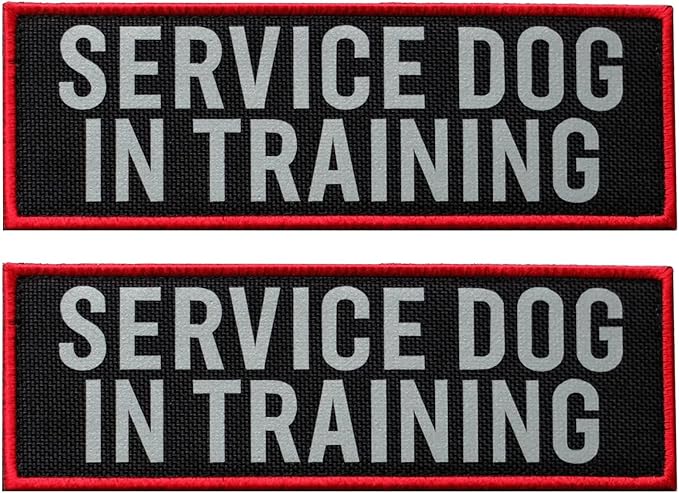 2 Pcs Reflective Service Dog in Training Patch Set with Hook and Loop Fastener, Embroidered Border with Printed Letters Patch for Dog Vest Harness (3.5 x 1.2 inches)