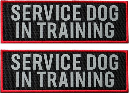 2 Pcs Reflective Service Dog in Training Patch Set with Hook and Loop Fastener, Embroidered Border with Printed Letters Patch for Dog Vest Harness (3.5 x 1.2 inches)