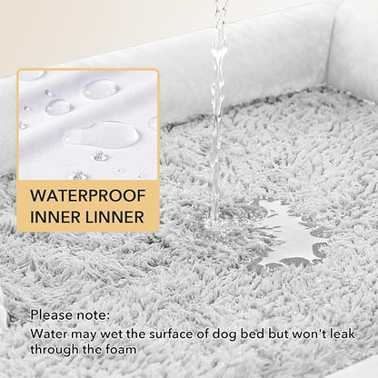Casa Paw Orthopedic Dog Beds for Extra Large Dogs, Waterproof Egg Crate Foam XL Dog Bed with Sides 41x27Inch, Washable Big Dogs Couch Beds with Removable Cover and Nonskid Bottom, Grey White