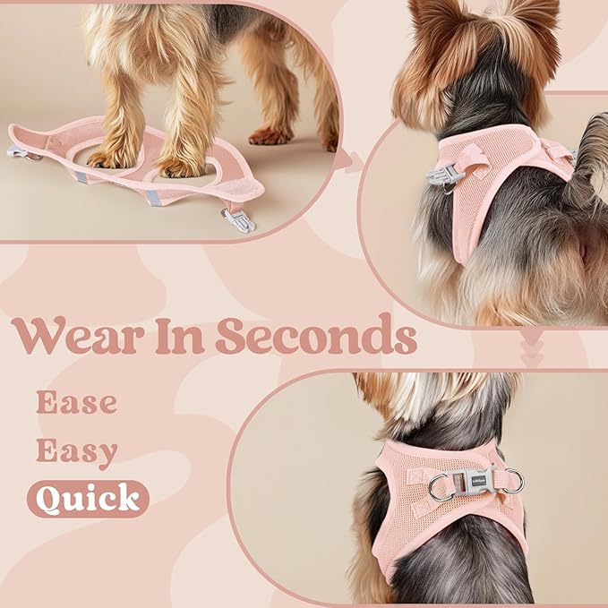 rabbitgoo Small Dog Harness, Step-in Soft Mesh Puppy Vest with Safety Buckle, Breathable Reflective Pet Harness for Extra Small Dogs, Pink XXS