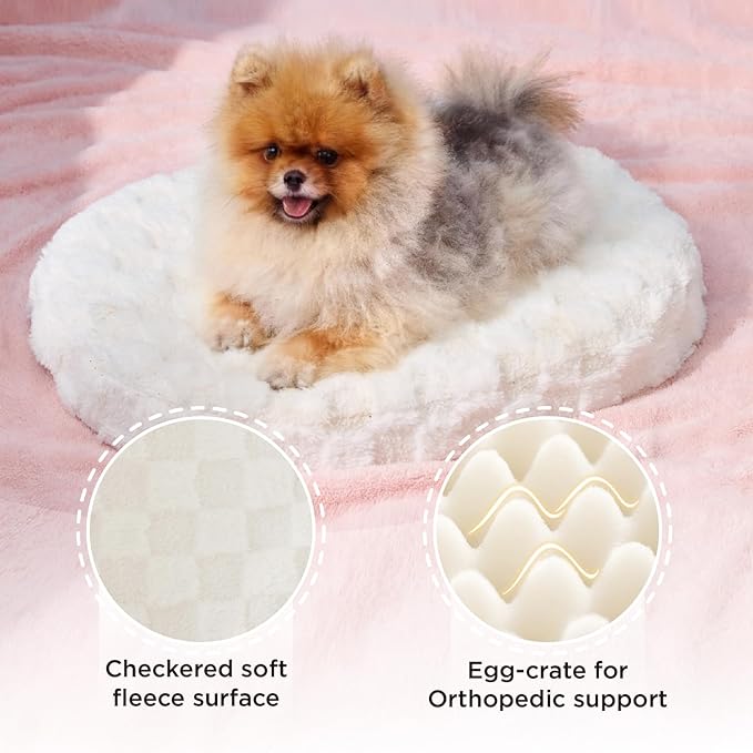 Joydeco Cloud Dog Bed for Small Dogs & Cats, Washable Pet Bed with Orthopedic Foam and Removable Checkered Plush Pad, Non-Slip Bottom for Indoor Puppies and Kittens, 27x24 Inch, White