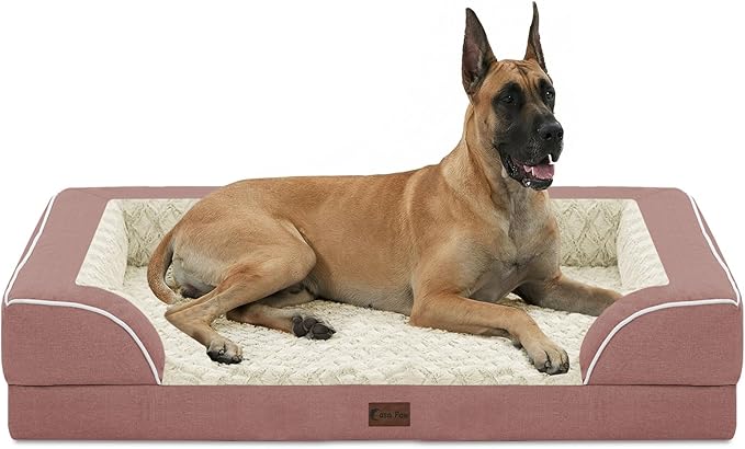 Casa Paw Orthopedic XXL Dog Beds, Waterproof Memory Foam Big Pet Bed for Extra Large Sized Dogs 53x42Inch, Non-Slip Bottom and Egg-Crate Foam Dog Couch Bed with Washable Removable Cover, Pink