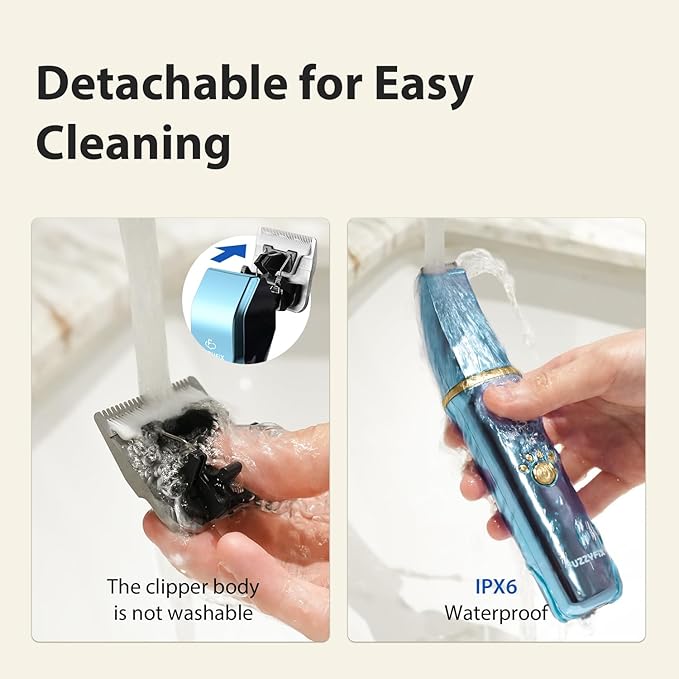FuzzyFix Dog Grooming Kit, Dog Clippers for Grooming for Thick Curly Coats, Professional Pet Hair Shaver Paw Trimmer Cordless Rechargeable Low Noise for Dogs Cats Animals Face Ear
