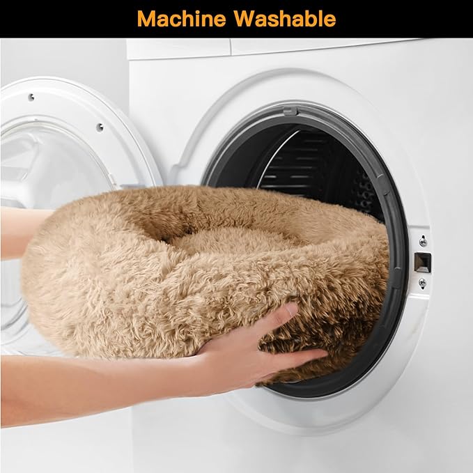 URGVANZ PET Calming Dog Bed Anti-Anxiety Donut Dog Beds for Small Medium Large Dogs,Washable Plush Fluffy Indoor Cat Kitten Round Cuddler Cushion (Brown, XX-Large)