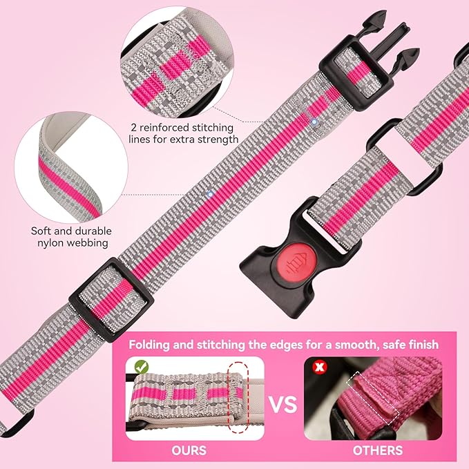 Martingale Collar for Dogs,Soft Neoprene Padded Reflective Martingale Collar and Leash Set Safety Buckle Nylon Martingale Collar for Small Dogs(Hotpink&S)