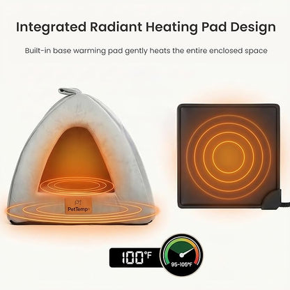 Heated Cat Bed for Indoor Cats, 2-in-1 Heated Cat Cave & Cuddler Warming Bed with Built-in 22W Heating Pad, Machine Washable Thermo-Pet Nest Furniture for Small to Medium Cats 17.3 X 17.3 in