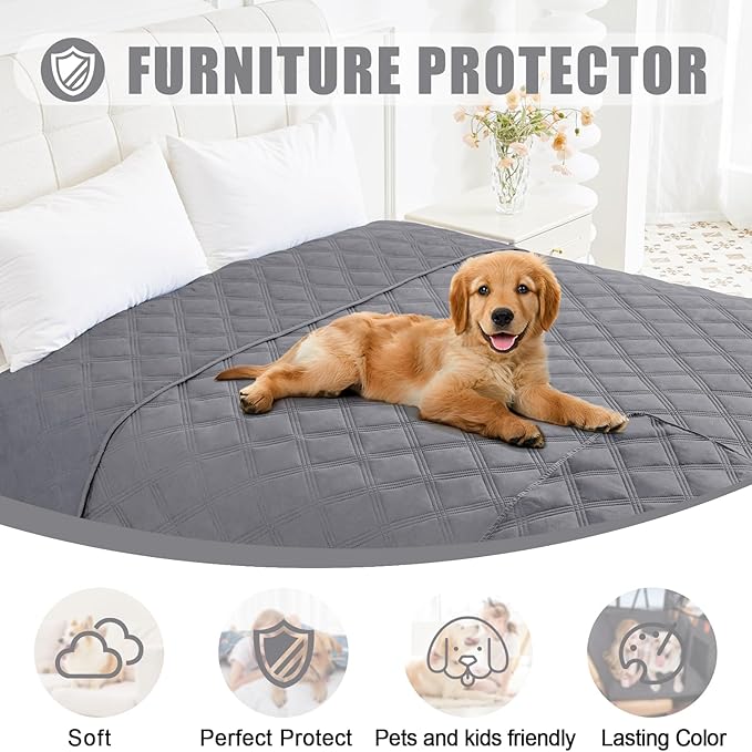 Smiry Waterproof Dog Bed Cover Blanket 52x82, Soft Reversible Pet Blanket, Washable Leakproof Cats Dogs Couch Cover for Sofa, Couch, Furniture, Lattice, Grey/Grey