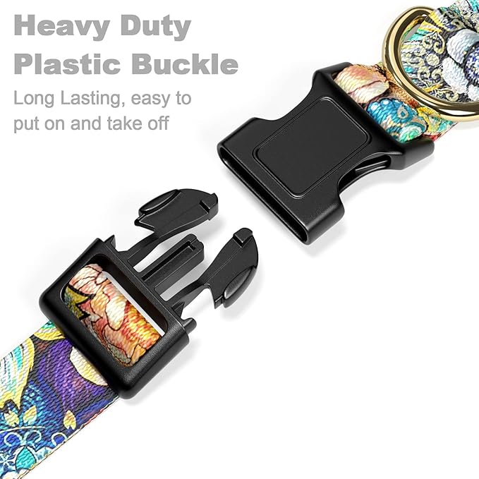 Rnivvi Dog Collar for Large Dogs, Cute Heavy Duty Adjustable Puppy Collar with Quick Release Buckle for Boy Girl & Female, Pet Accessories for Walking Running, L Length 1" Width, Colorful Mandala