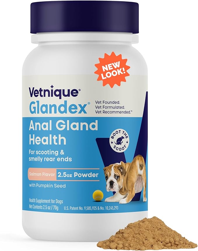 Vetnique Glandex Dog Fiber Supplement Powder for Anal Glands with Pumpkin, Digestive Enzymes & Dog Probiotics for Digestive Health - Vet Recommended - Boot The Scoot (Salmon, 2.5oz Powder)