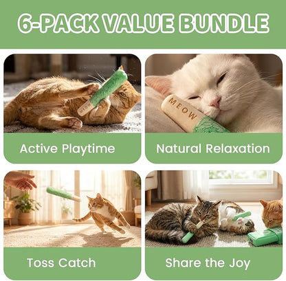 6 Pack Catnip Toys for Cats, Organic Cat Chew Toy and Safe Kitten Teething Chew and Kicker Toys, Funny Pre-Roll Shape for Cat Anxiety Relief, Stress Relieving Fun for Indoor Cats