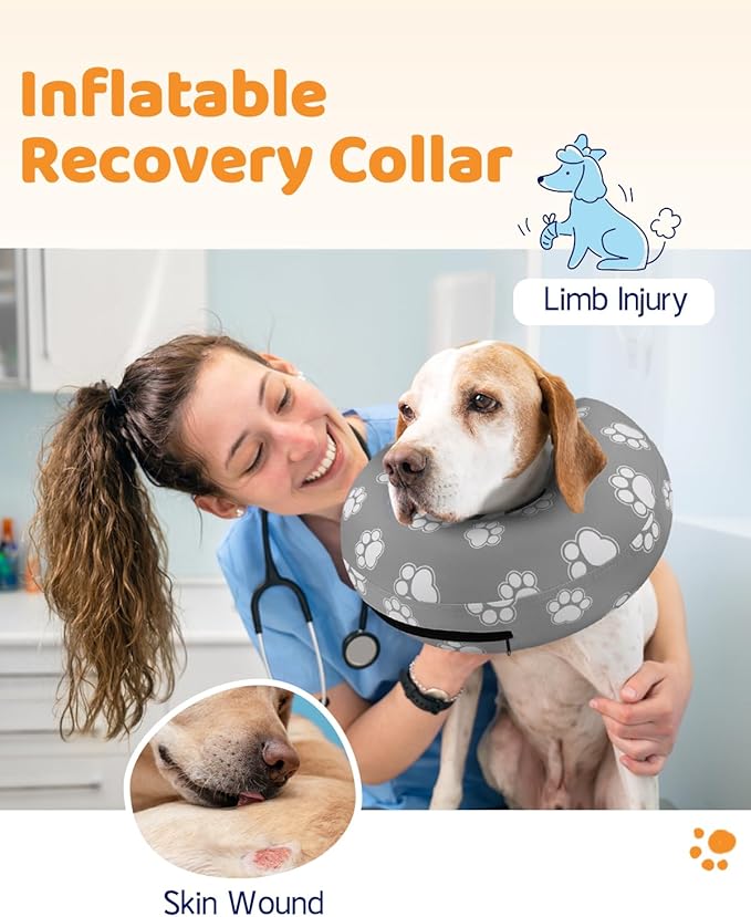 Supet Inflatable Dog Cone Collar Alternative After Surgery, Dog Neck Donut Collar Recovery E Collar, Soft Pet Cone for Small Medium Large Dogs