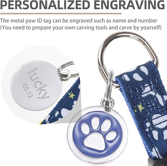 PUPTECK No Pull Dog Harness Soft Adjustable Basic Nylon Step in Puppy Vest Outdoor Walking with ID Tag, Blue Paw, M