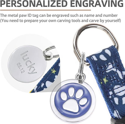 PUPTECK No Pull Dog Harness Soft Adjustable Basic Nylon Step in Puppy Vest Outdoor Walking with ID Tag, Blue Paw, M