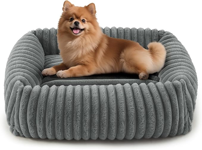 FURTIME Dog Bed for Small Medium Dog, Washable Orthopedic Pet Bed with Removable Cover, Rectangle Soft Calming Sleeping Puppy Bed Durable Pet Cuddler with Anti-Slip Bottom, Grey, M (25"x21"x7")