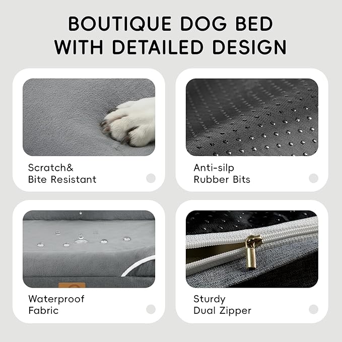 Homemate Dog Bed Large Sized Dog: 42x30 inch Orthopedic Large Dogs Bed XL Outdoor Pet Cat Bed Sofa Supplies with Toy Dogs Crate Pad Couch with Removable Washable Cover & Non-Slip Botton Dark Grey