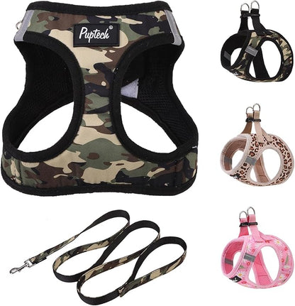 PUPTECK Dog Harness and Leash Set for Small Medium Dogs No Pull Step-in Soft Mesh Puppy Cat Vest Harnesses Reflective at Night, Camouflage, XS