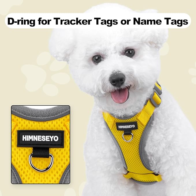 Small Dog Harness and Leash Set，No Pull Adjustable Pet Harness for Small Dogs ，Breathable Mesh Reflective Dog Vest Harness (Yellow, S)