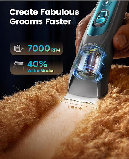 oneisall LED Light Dog Trimmer Clippers, Cordless Dog Grooming Kit 2 in 1, 2000mAh Pet Grooming Clippers Paw Trimmer Nail Grinder for Paw, Nail, Face, Ears, Legs, Body