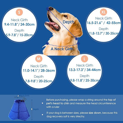 SUNFURA Dog Cone - Soft Cone for Dogs to Stop Licking, Pet E-Collar Alternative After Surgery, Adjustable Pet Recovery Collar for Wound Healing, Blue Medium