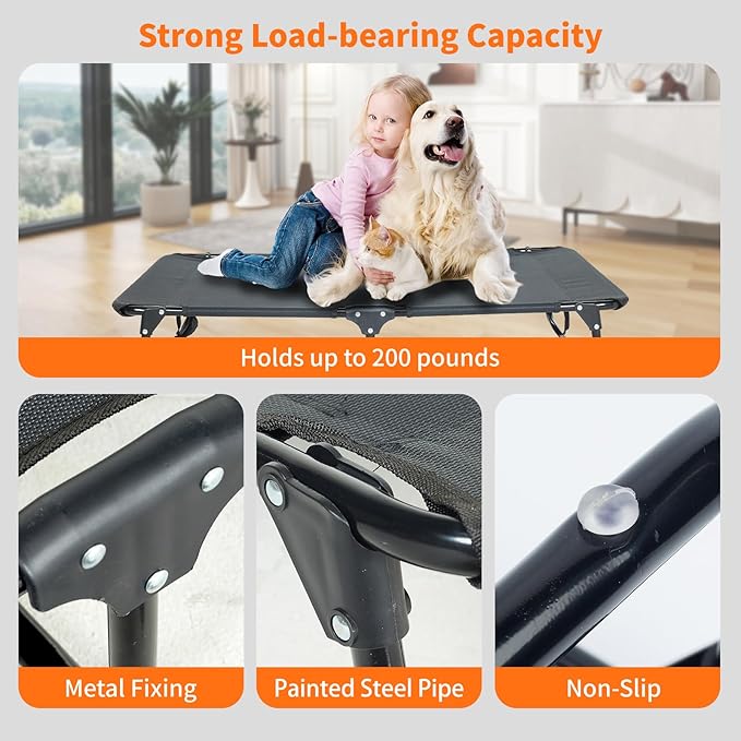 everfront Dog Elevated Bed Foldable Portable Raised Bed Camping cot Outdoor Summer Dog Bed (Large, Grey-Textilene)