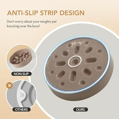 Ceramic 1.2 Cup Dog Bowl Slow Feeder, 7.3 inch Slow Pet Food Dish for Medium and Small Dog, Stop Bloat, Stop Bloat, Preventing Choking(Single Bowl, Brown Coffee)