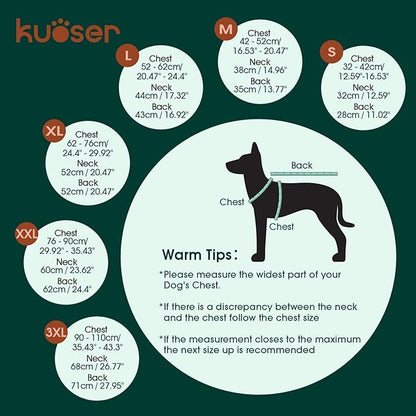 Kuoser Dog Jacket Warm Fleece Lined Dog Coats for Small Dogs, Waterproof Pet Coat Reflective Puppy Snowsuit with Harness Hole for Cold Weather Walking Hiking, Quilted Dogs Winter Vest, Green, S