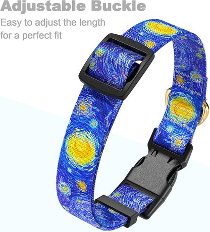 Rnivvi Dog Collar for Large Dogs, Cute Heavy Duty Adjustable Puppy Collar with Quick Release Buckle for Boy Girl & Female, Pet Accessories for Walking Running, L Length 1" Width, Van Gogh Starry Night