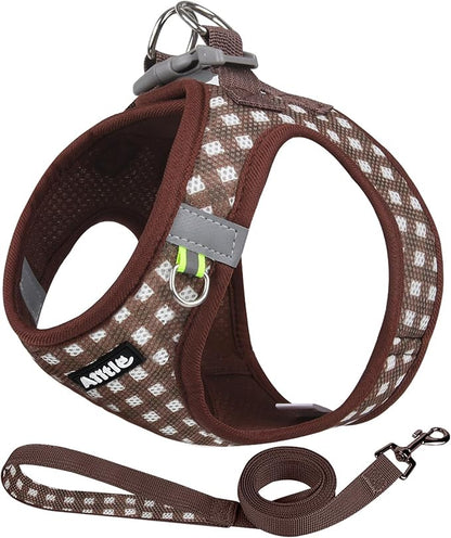 AIITLE Breathable Mesh Dog Vest Harness, No Pull Escape Proof Vest Harnesses with Reflective Bands, Adjustable Plaid Pet Outdoor Harnesses for Small and Medium Dogs Chocolate M
