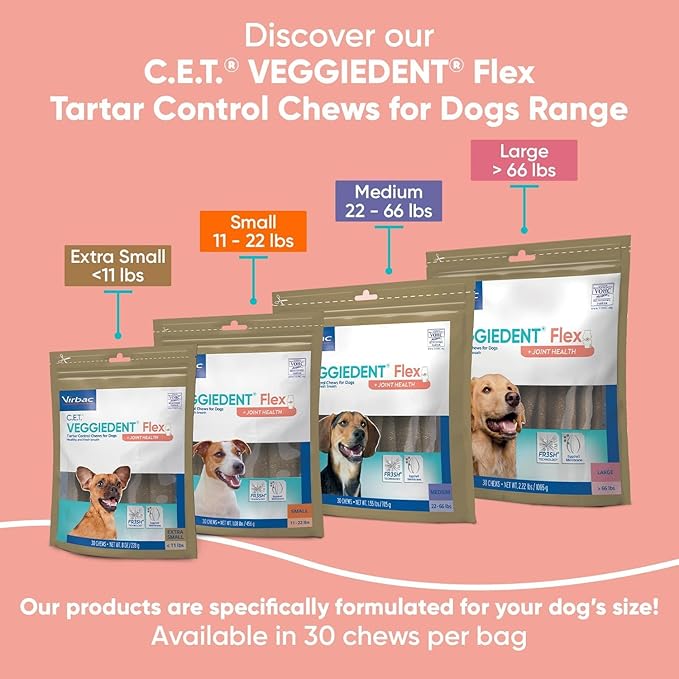 Virbac C.E.T. VEGGIEDENT Flex Tartar Control Chews for Dogs - Large