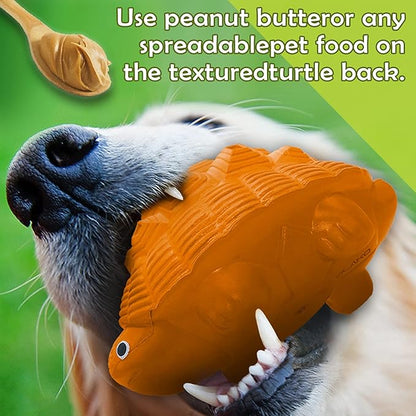 Indestructible All-Rubber Squeaky Dog Toy for Aggressive Chewers, Tough Durable Chew Toy for Medium & Large Breeds, Safe One-Piece Turtle Design, Teeth Cleaning & Boredom Relief