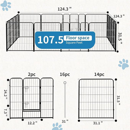 NEWBULIG Dog Playpen 16 Panels 32" Height Foldable Heavy Duty Metal Dog Exercise Playpen Puppy Fence for Indoor Outdoor Yard
