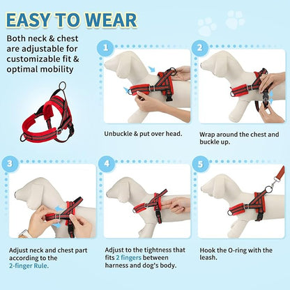 SlowTon No Pull Small Dog Harness and Leash Set, Puppy Soft Vest Harness Neck & Chest Adjustable, Reflective Lightweight Harness & Anti-Twist Pet Lead Combo for Small Medium Dogs (Red, XS)