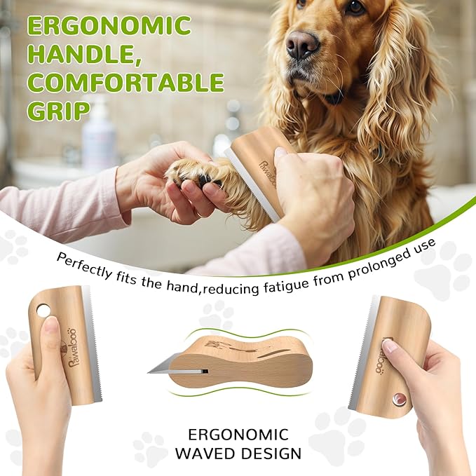 Pawaboo Deshedding Brush for Dogs & Cats, Dog Hair Removal Comb with Ergonomic Gripping, Wooden Grooming Shedding Brush for Short Hair Dogs and Cats, Hangable Pet Cleaning Comb Supplies, 5.1 Inch