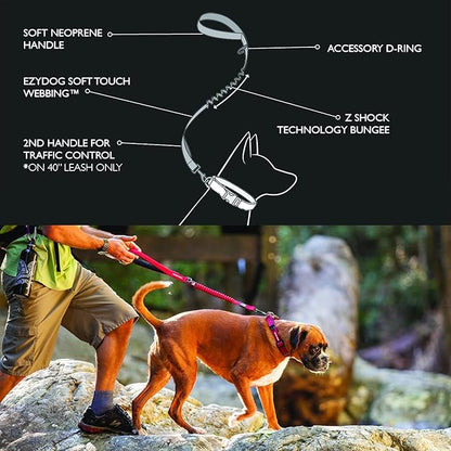 EzyDog Zero Shock Dog Leash - Shock Absorbing Bungee Leash for Dogs That Pull or Excite - Dual Handle and Reflective for Large, Medium, or Small Dogs (72-Inch, Green Camo)